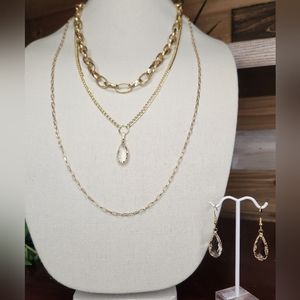 3 strand necklace with matching earings
